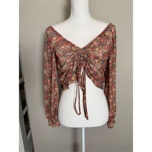 Willow and Root Sheer Floral Adjustable Crop Top Medium